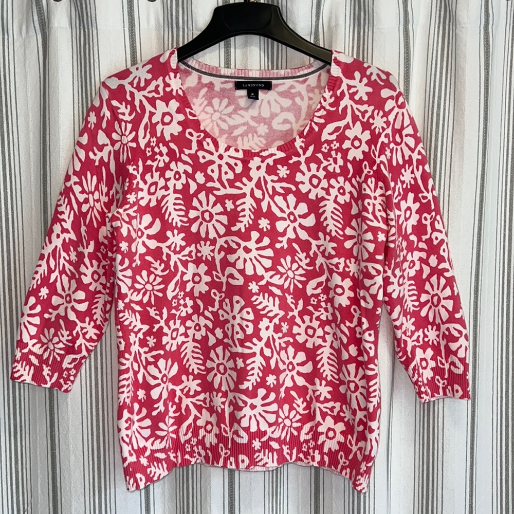 Lands' End Pink and White Floral Top